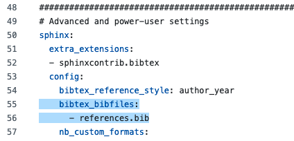 Image of the config.yml file, in which the BibTeX file is included as described.