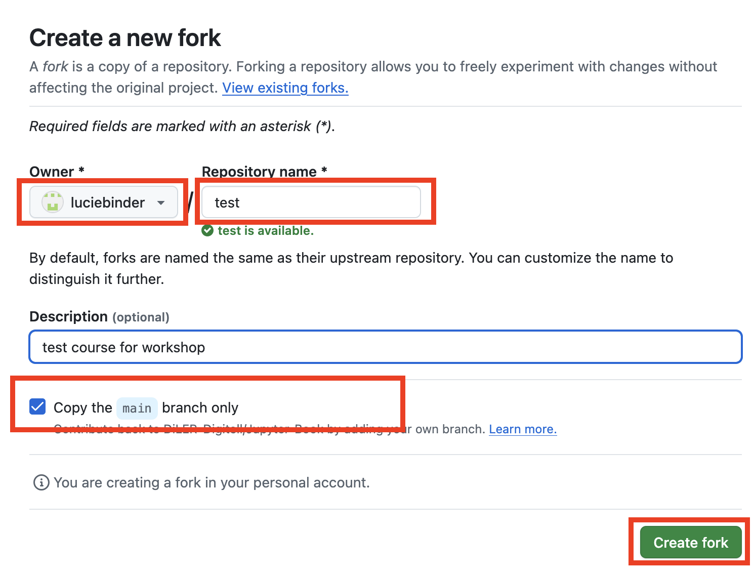 depicting position a look of the fork button on a GitHub repository