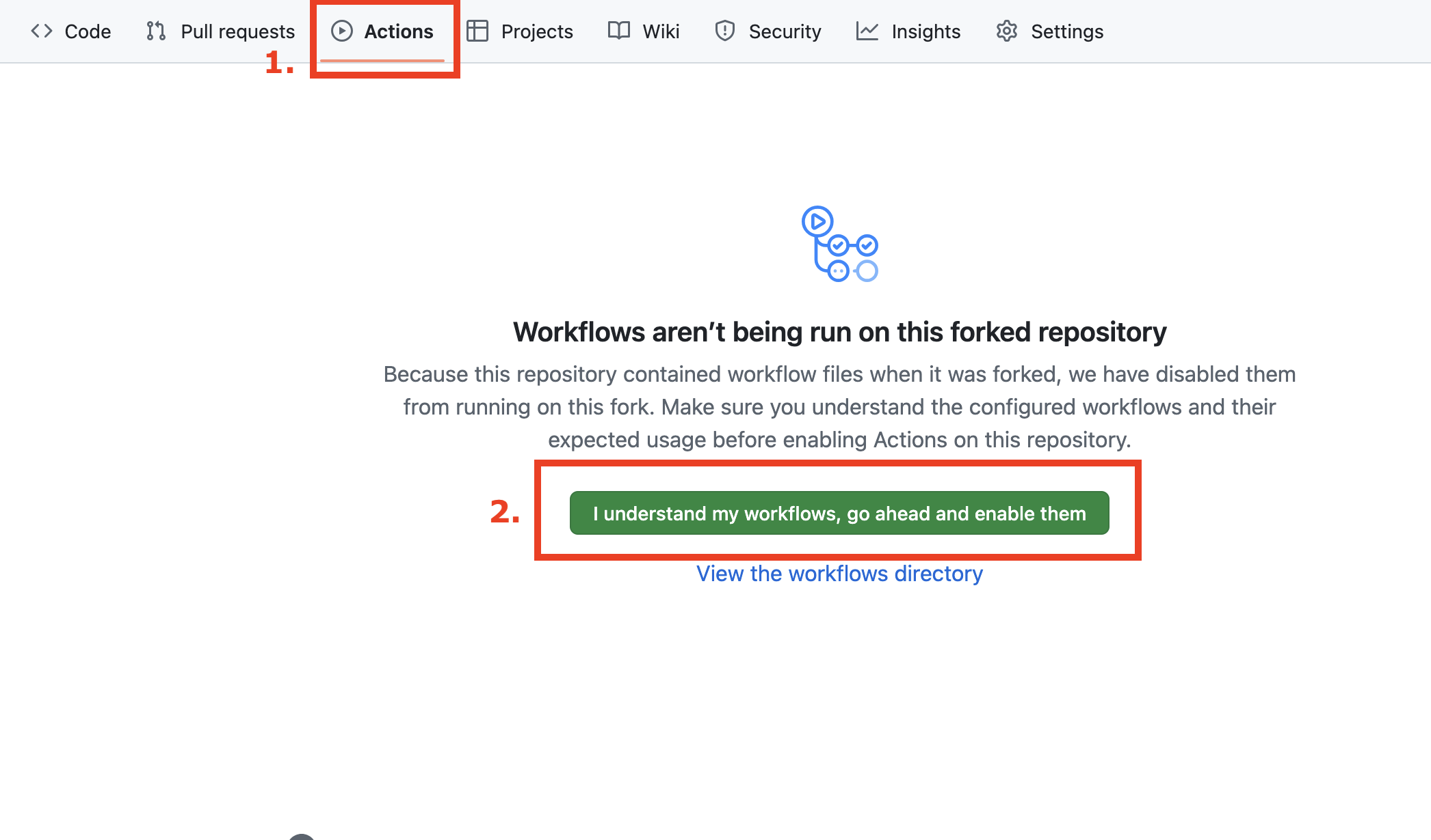 Image of the tab where the word "Action" is located as well as the green button that enables workflows in the middle of the page.