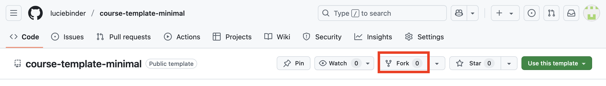 depicting position a look of the fork button on a GitHub repository