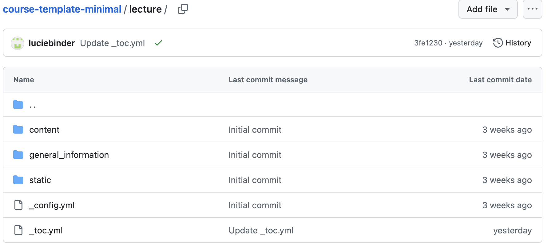 depicting the contents of the course template repository on GitHub