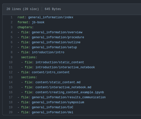 Image of the YAML-file with the transcript of records of the course template