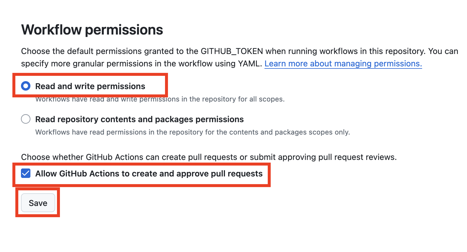 Image of the workflow permissions.
