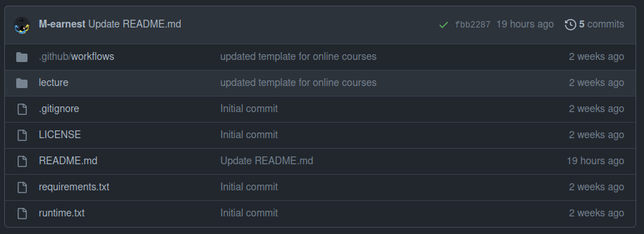 depicting the contents of the course template repository on GitHub