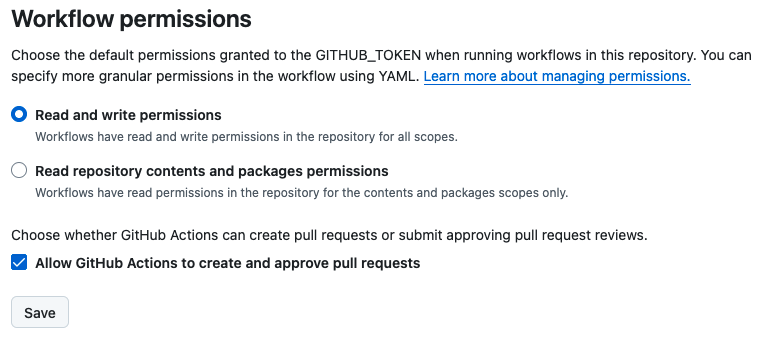 Image of the workflow permissions.